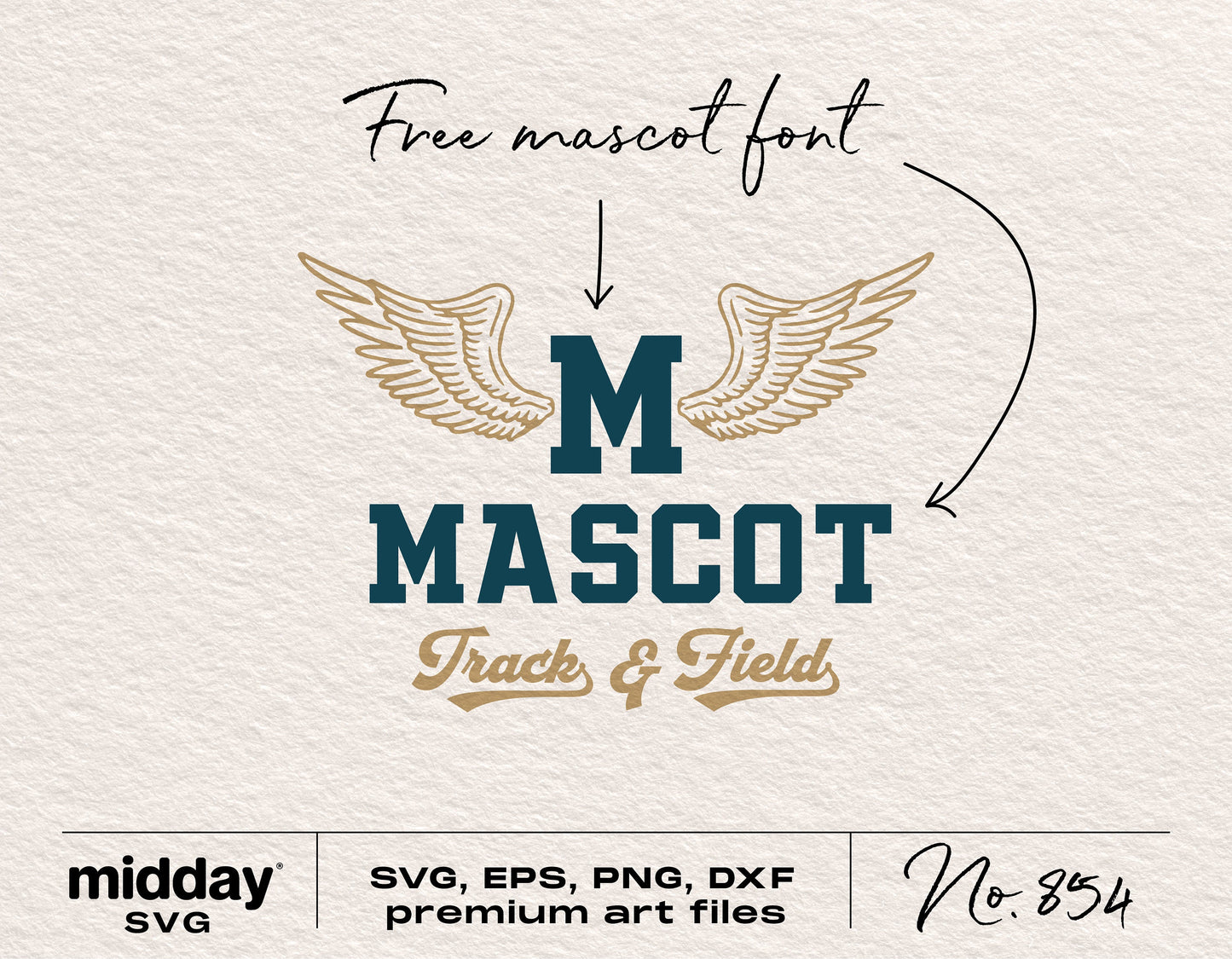 Track and Field Mascot SVG with Wings, includes free font and premium art files, perfect for Cricut and Silhouette projects.
