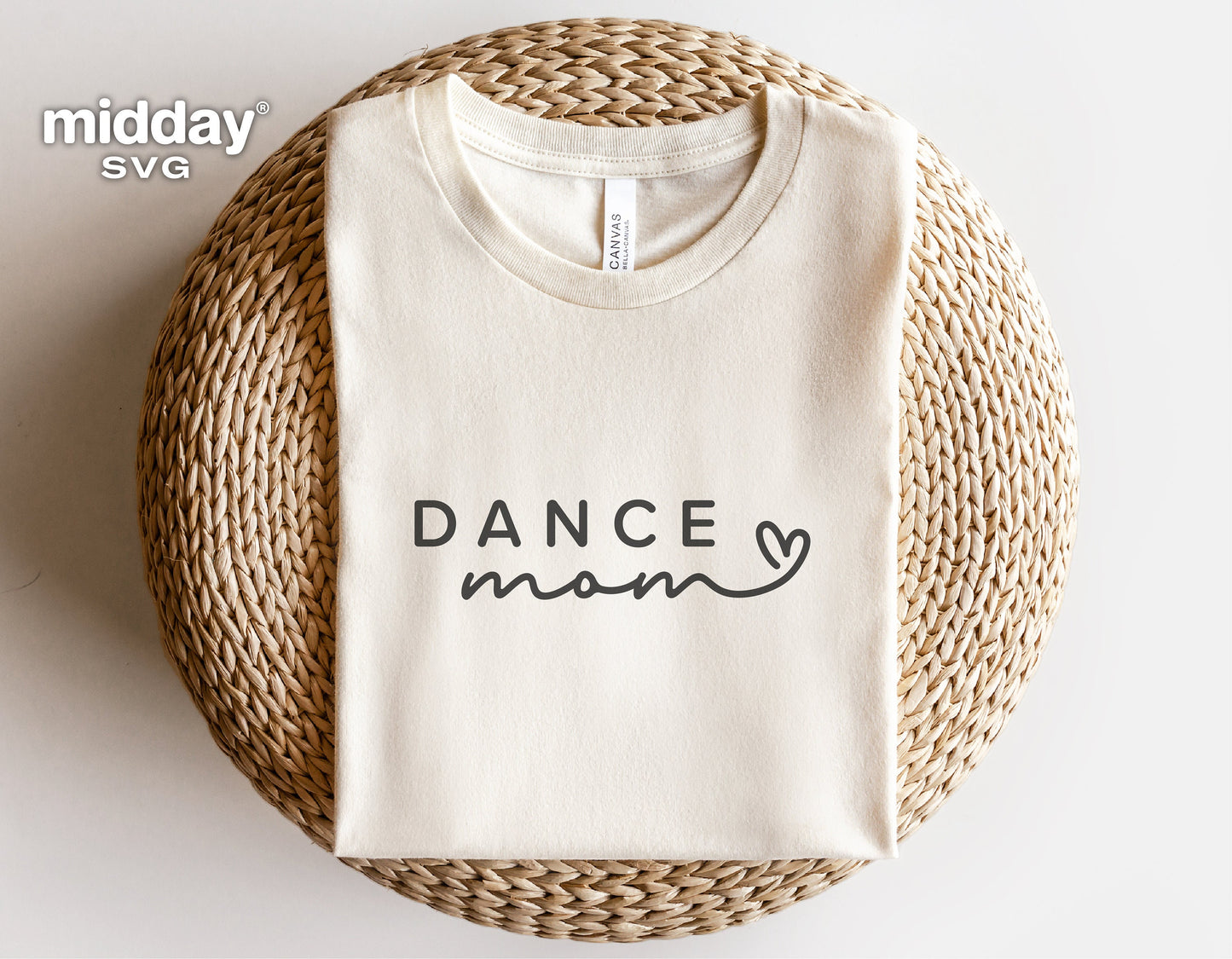 Dance Mom shirt with heart design on a wicker seat, available in SVG, PNG, DXF formats for Cricut and Silhouette crafting.