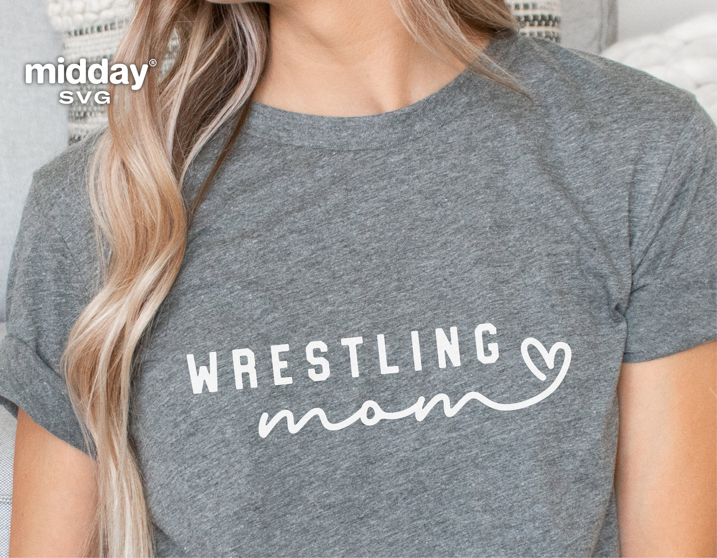Gray T-shirt with white text 'Wrestling Mom' design, ideal for Cricut and Silhouette crafting
