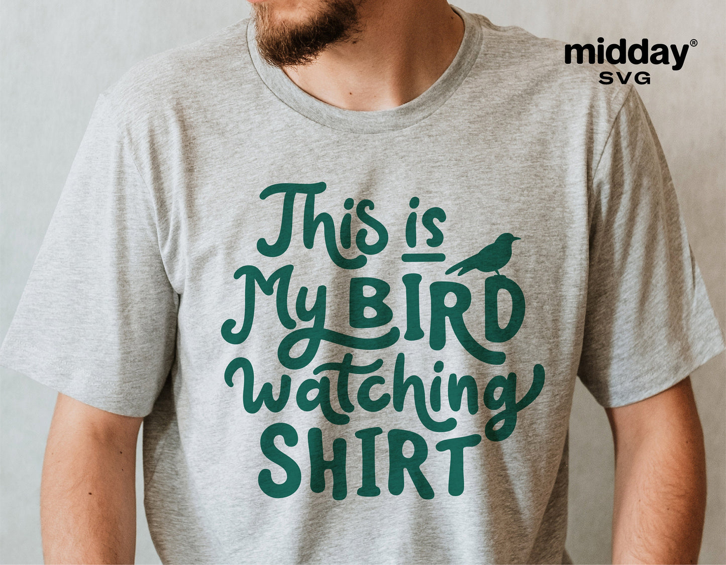 Gray t-shirt with 'This is My Bird Watching Shirt' text design in green, ideal for bird lovers and spring season enthusiasts.