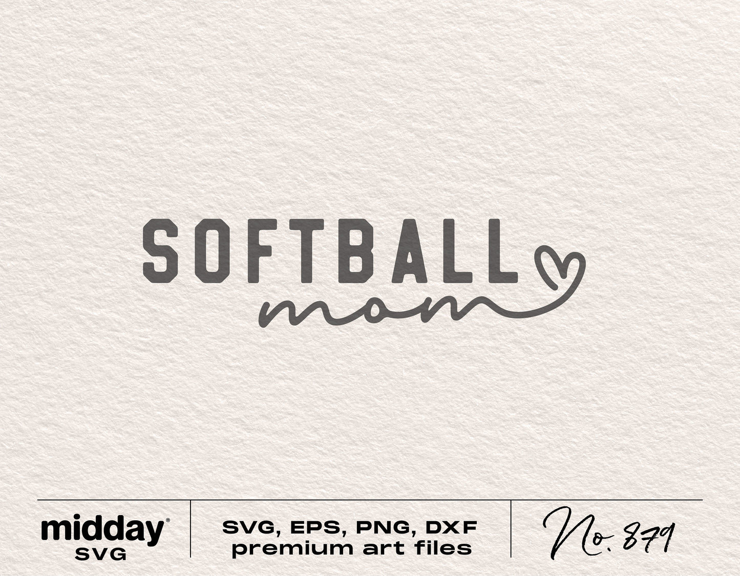 Softball Mom SVG design for Cricut and Silhouette featuring a stylish text and heart icon. Ideal for DIY shirts and crafts.