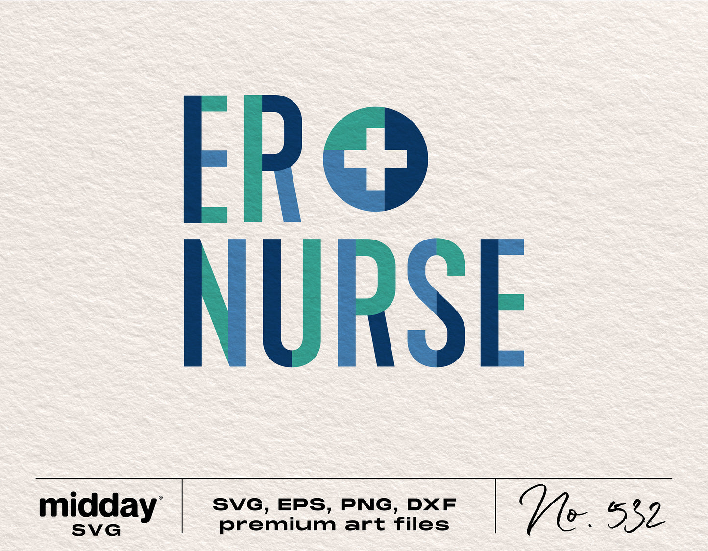 Digital ER Nurse SVG design with blue and green lettering, available as PNG, EPS, DXF files for crafting and decoration.