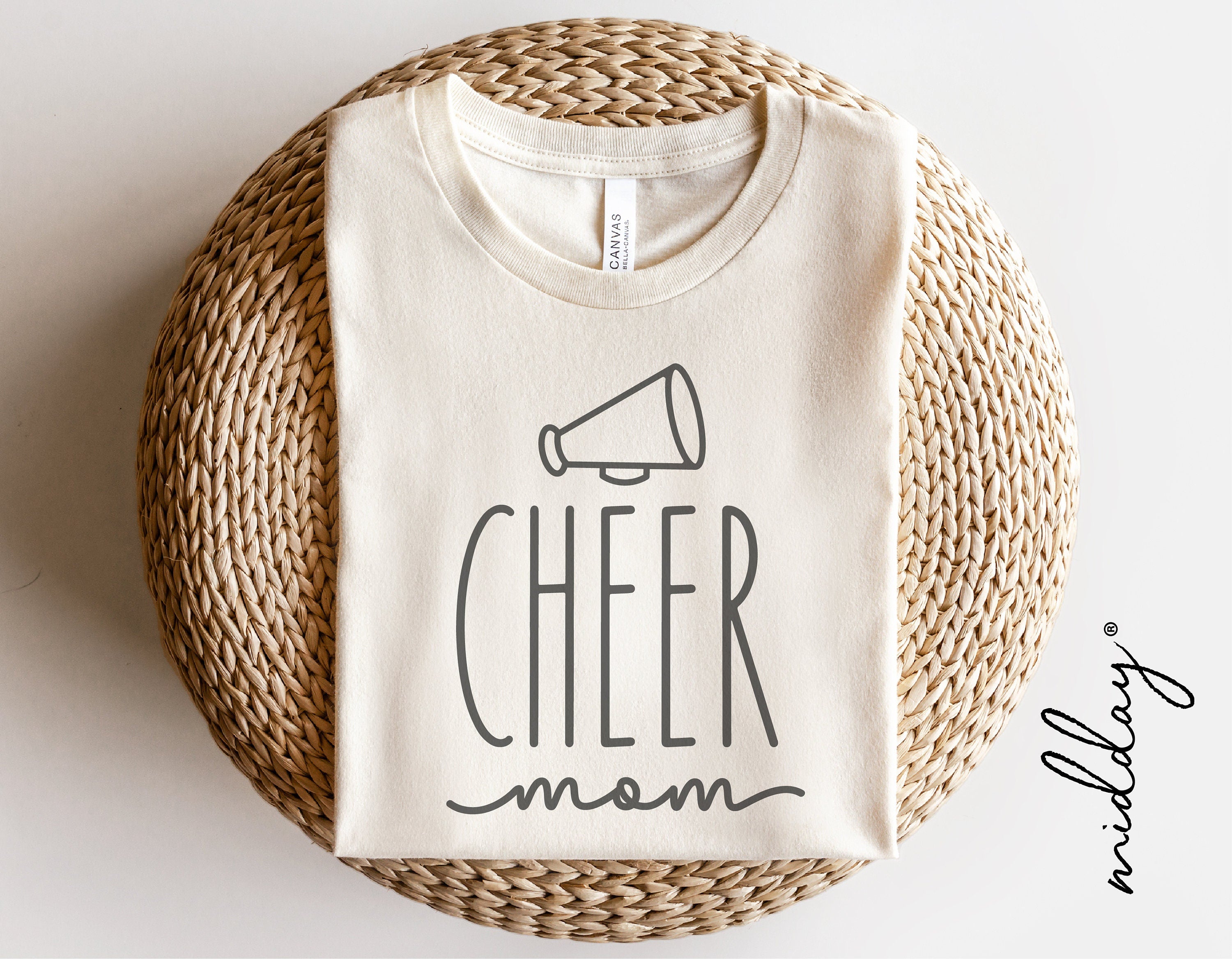 Cheer Mom sweatshirt with megaphone design for cheerleader moms, ideal for sublimation projects and crafting in various formats.