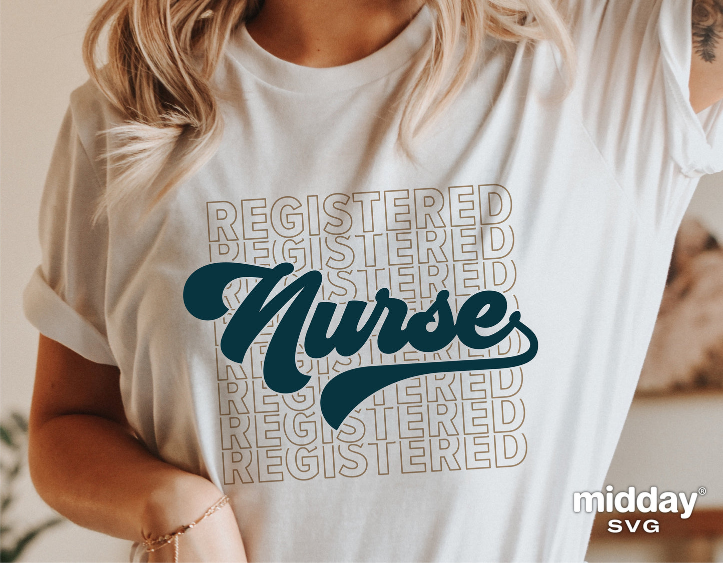 Registered Nurse shirt featuring stylish 'Nurse' graphic, ideal for gifts and Cricut cut files, silhouette and sublimation projects.