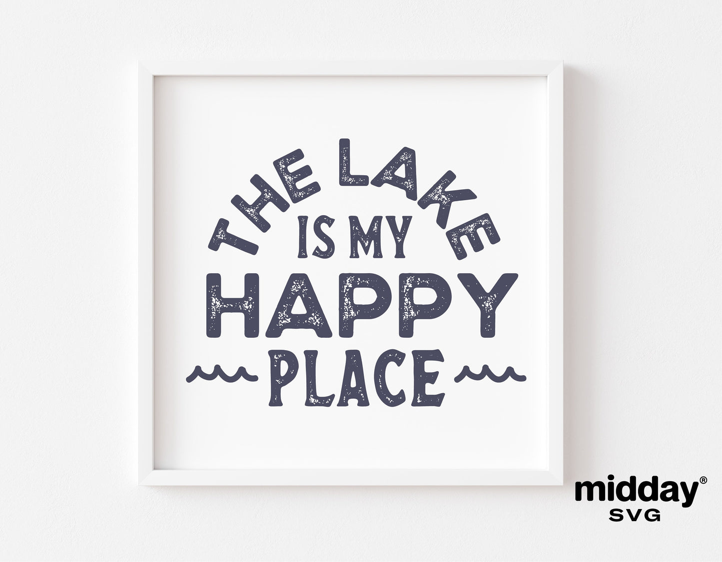 "The Lake is My Happy Place" SVG design for summer vacation, displayed in a white frame, ideal for Cricut and Silhouette projects.