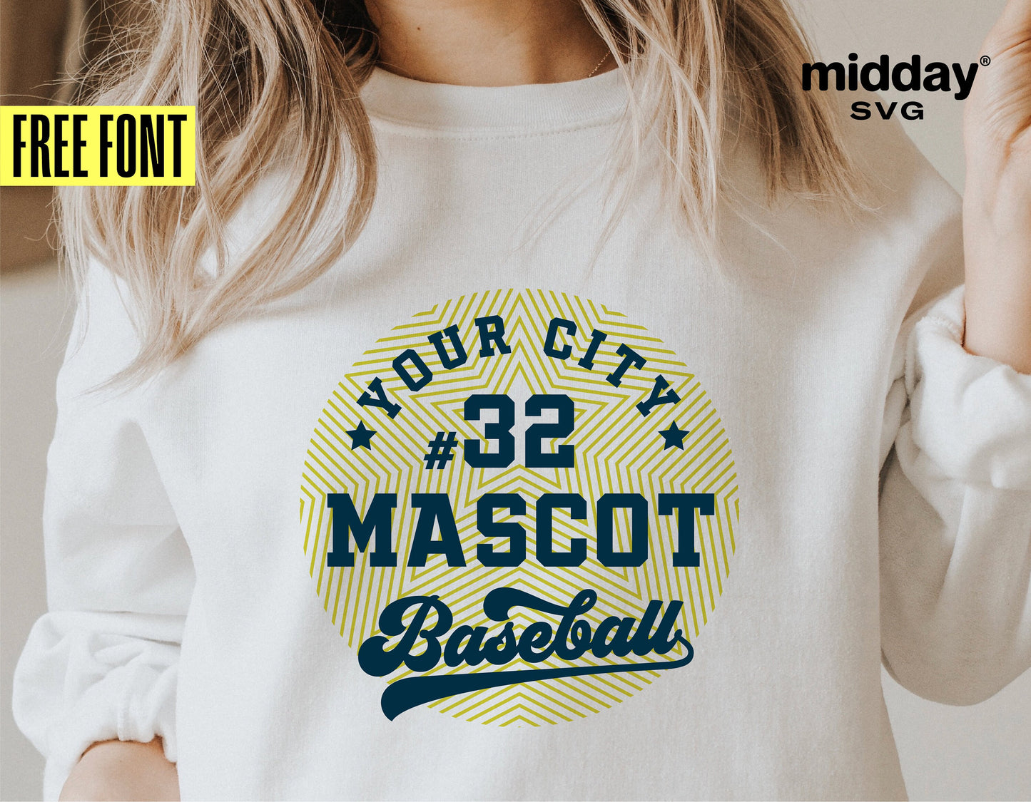Customizable baseball team SVG design on shirt with free font for Cricut and Silhouette use.