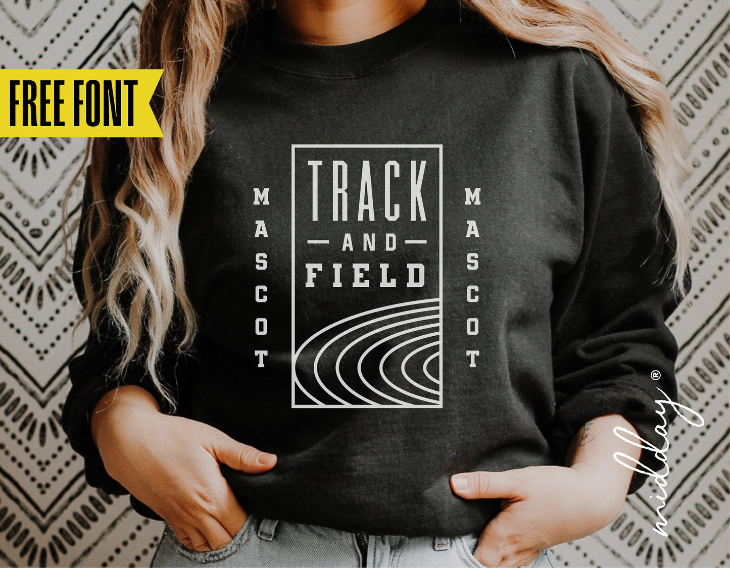 Track and Field Team Shirt with Track Mascot Logo, Black Sweatshirt, Ideal for Cricut and Silhouette Projects, Free Font Included