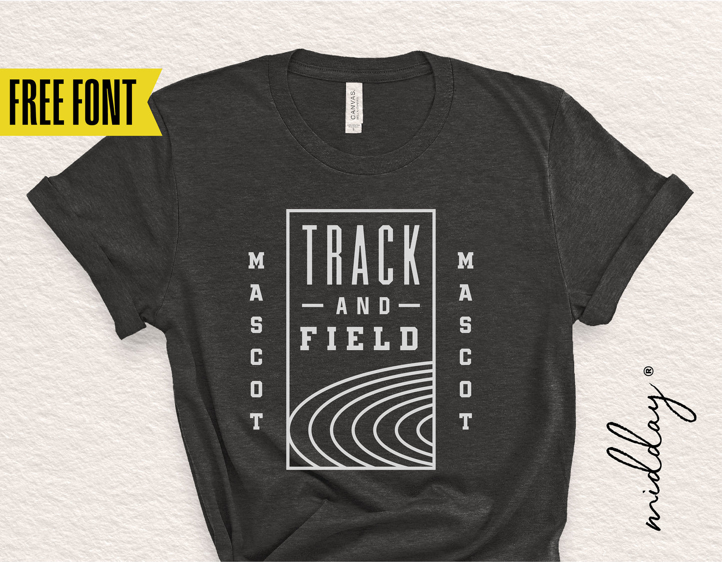 Black track and field team shirt with customizable logo and free font offer, ideal for Cricut and Silhouette designs.