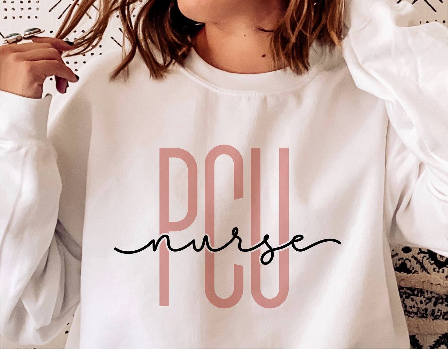 PCU Nurse shirt featuring stylish text design for Progressive Care Unit nurses; perfect for Cricut and digital crafting projects.