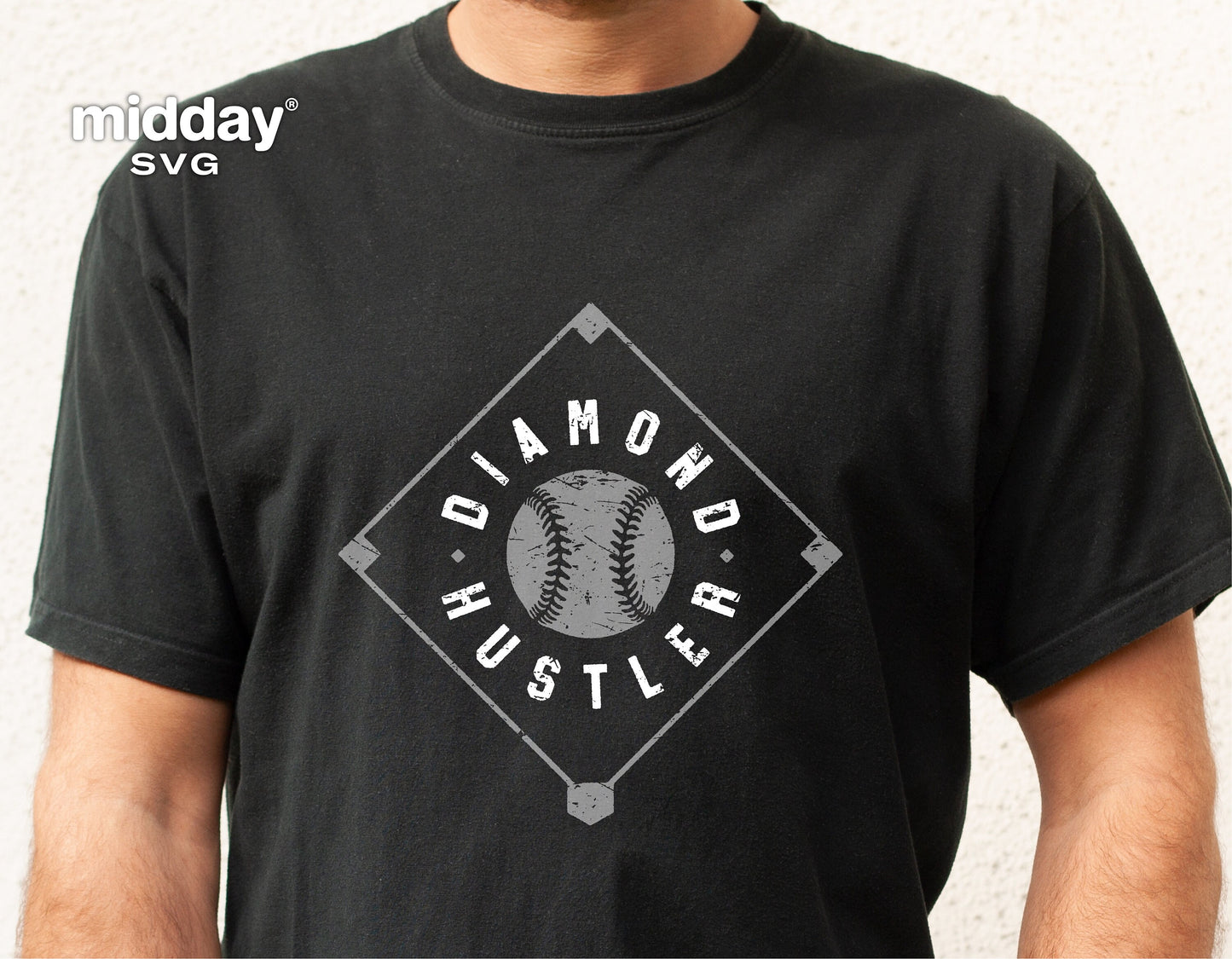 Black t-shirt featuring a 'Diamond Hustler' baseball design for Cricut cut files, suitable for sublimation and silhouette projects.