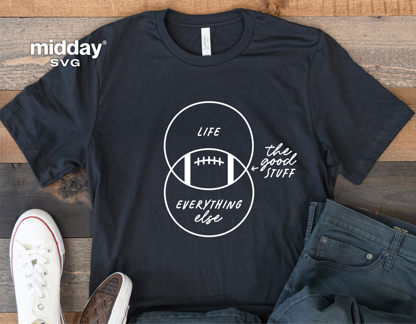 Funny football life t-shirt with Venn diagram design, perfect for football moms, includes SVG, PNG, DXF, EPS formats.