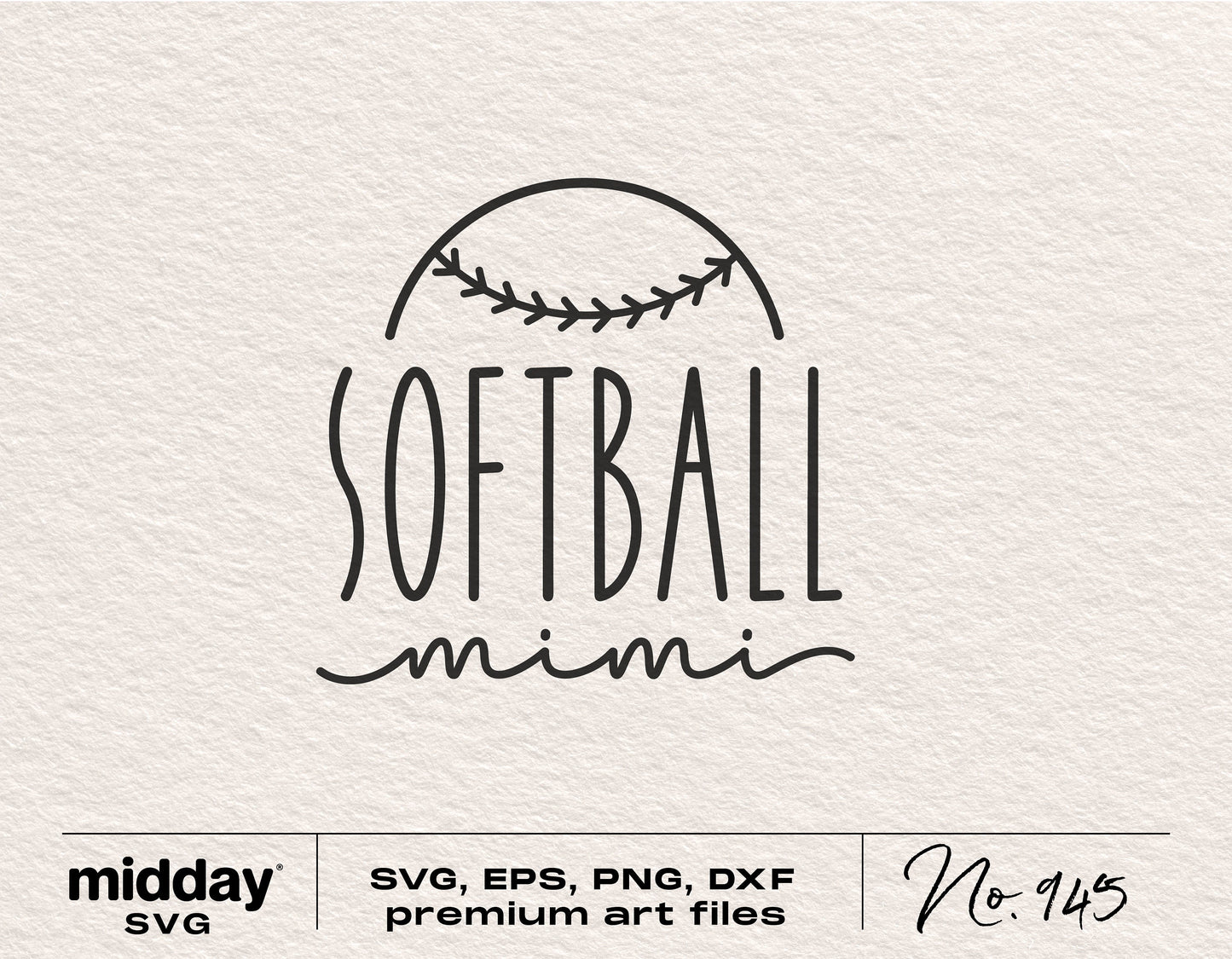 Softball Mimi SVG design featuring a softball graphic with various cut file formats including SVG, EPS, PNG, and DXF, perfect for Cricut.