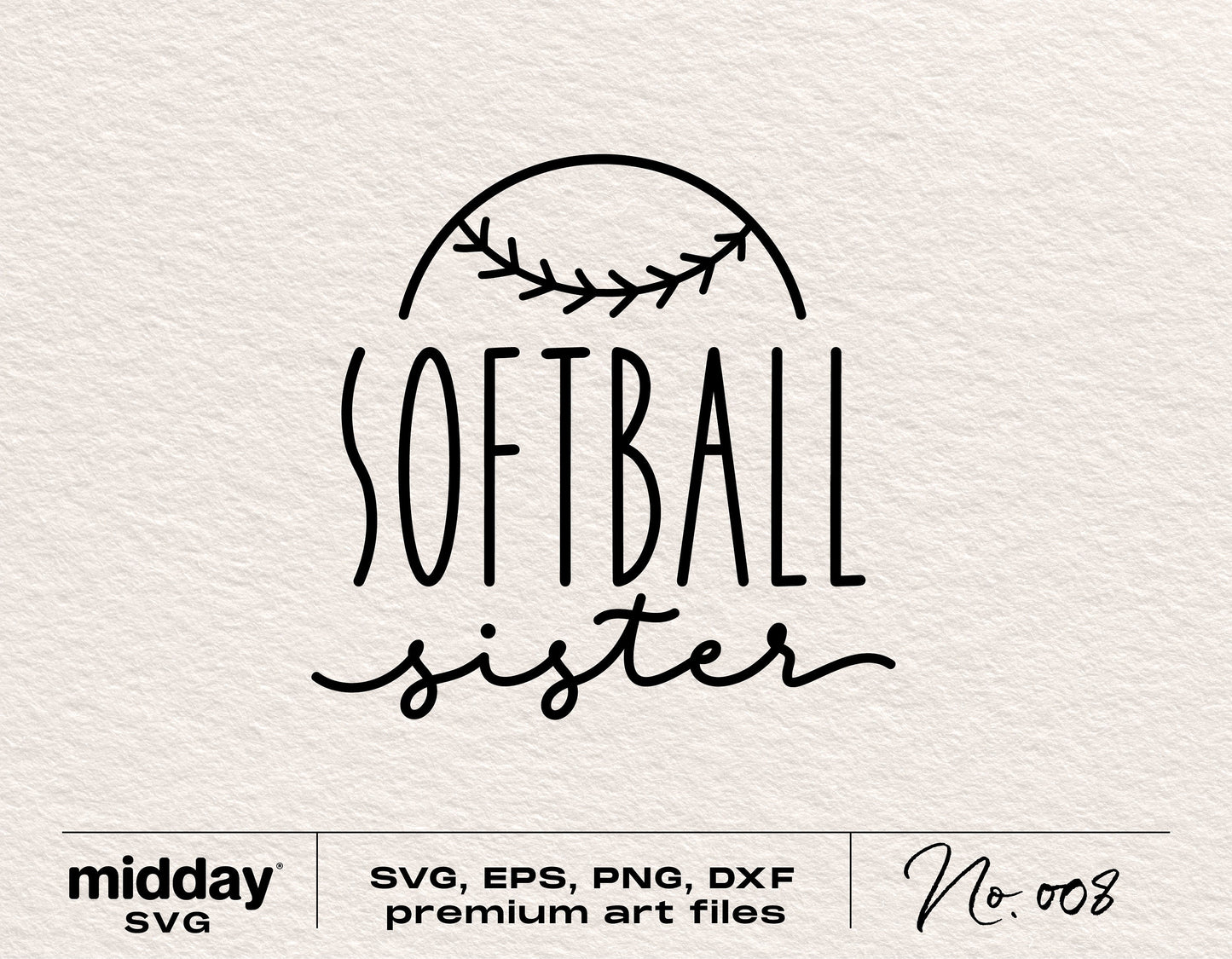 Softball Sister SVG design for Cricut, Silhouette, sublimation, featuring baseball seam graphic and text for crafting projects.