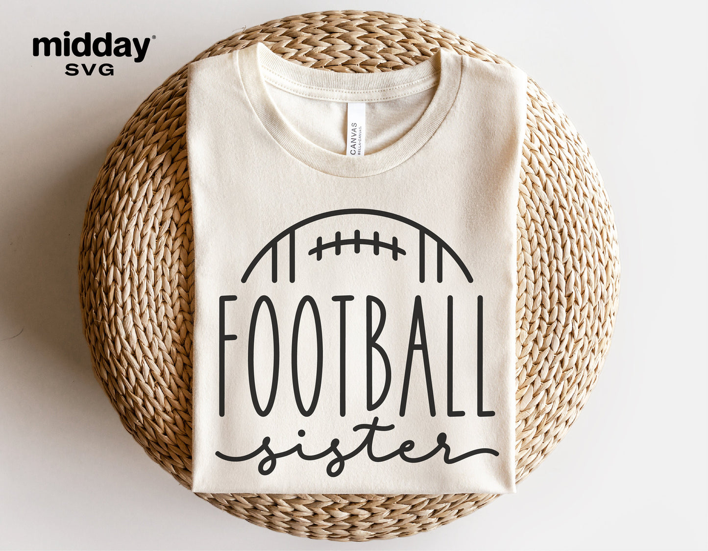 Football Sister shirt design featuring a football graphic, suitable for Cricut, Silhouette, sublimation projects on shirts and accessories.
