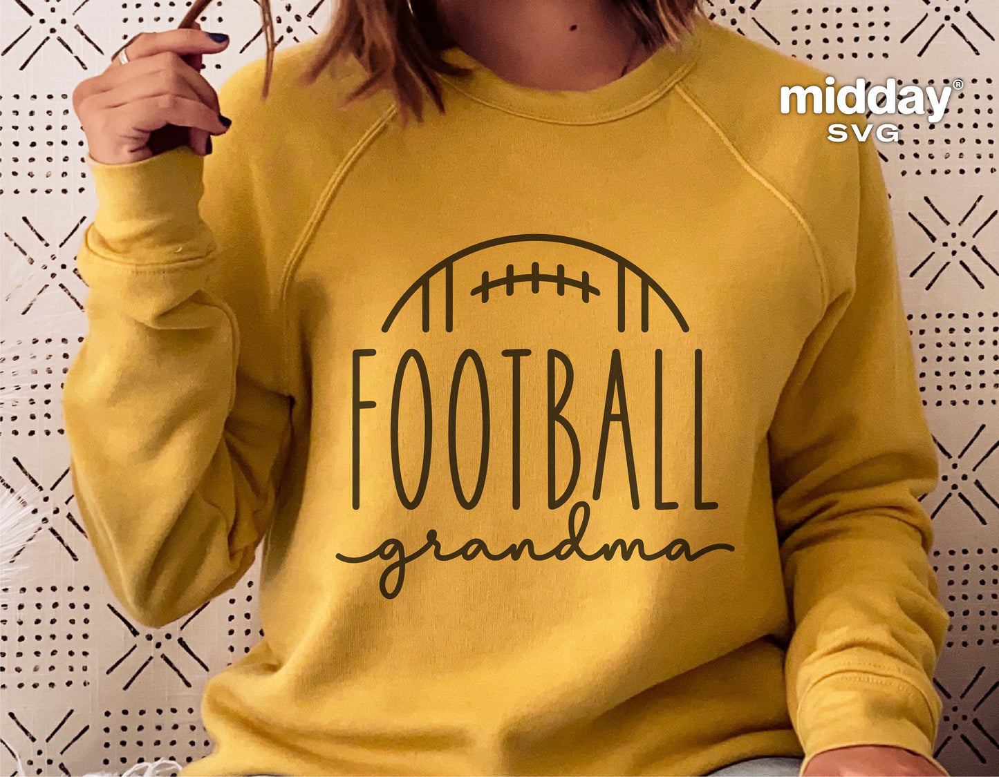 Yellow sweatshirt with 'Football Grandma' design, ideal for Cricut and Silhouette crafts.