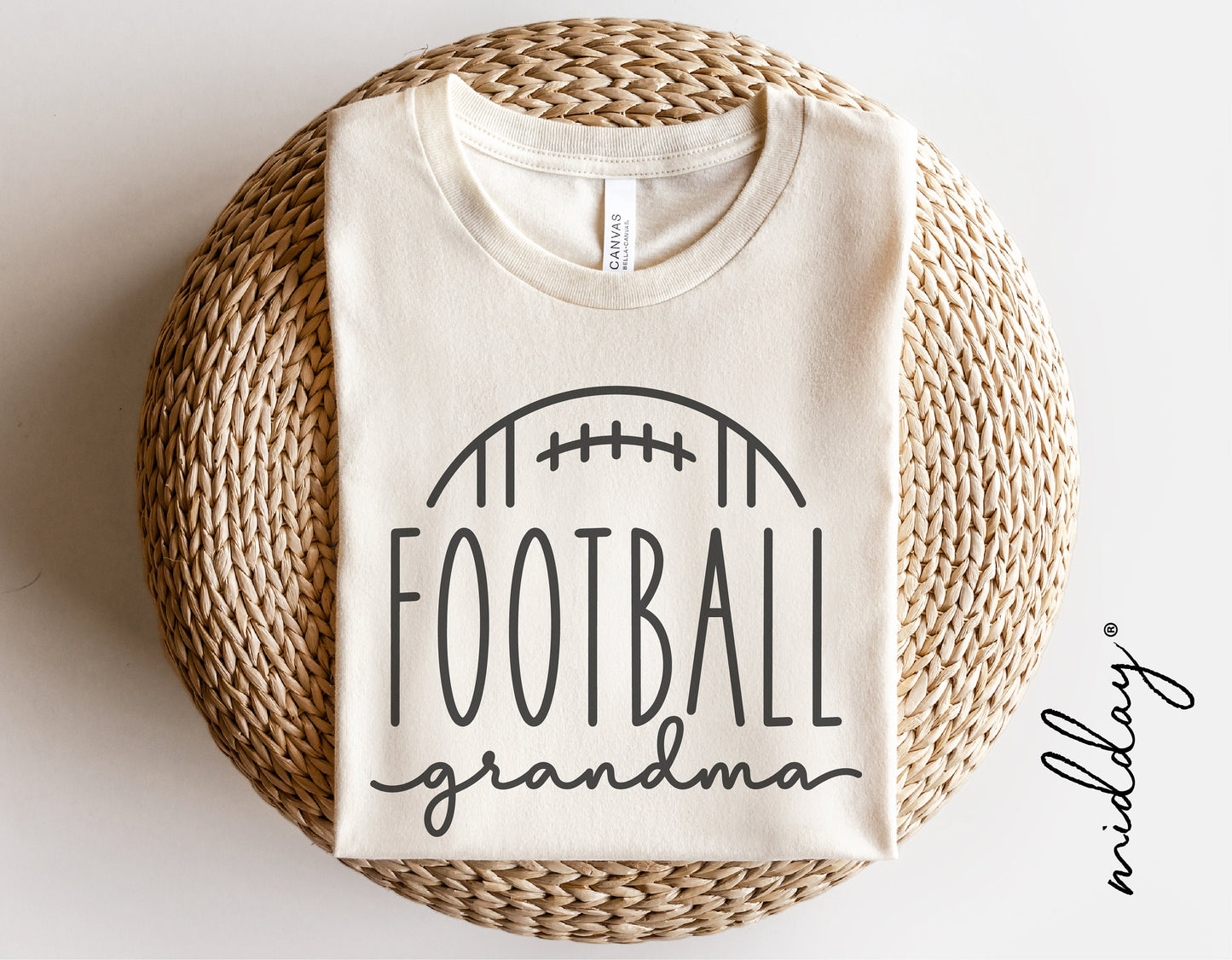 White sweatshirt with 'Football Grandma' design, perfect for Cricut and Silhouette crafting, sublimation, and DIY apparel projects.