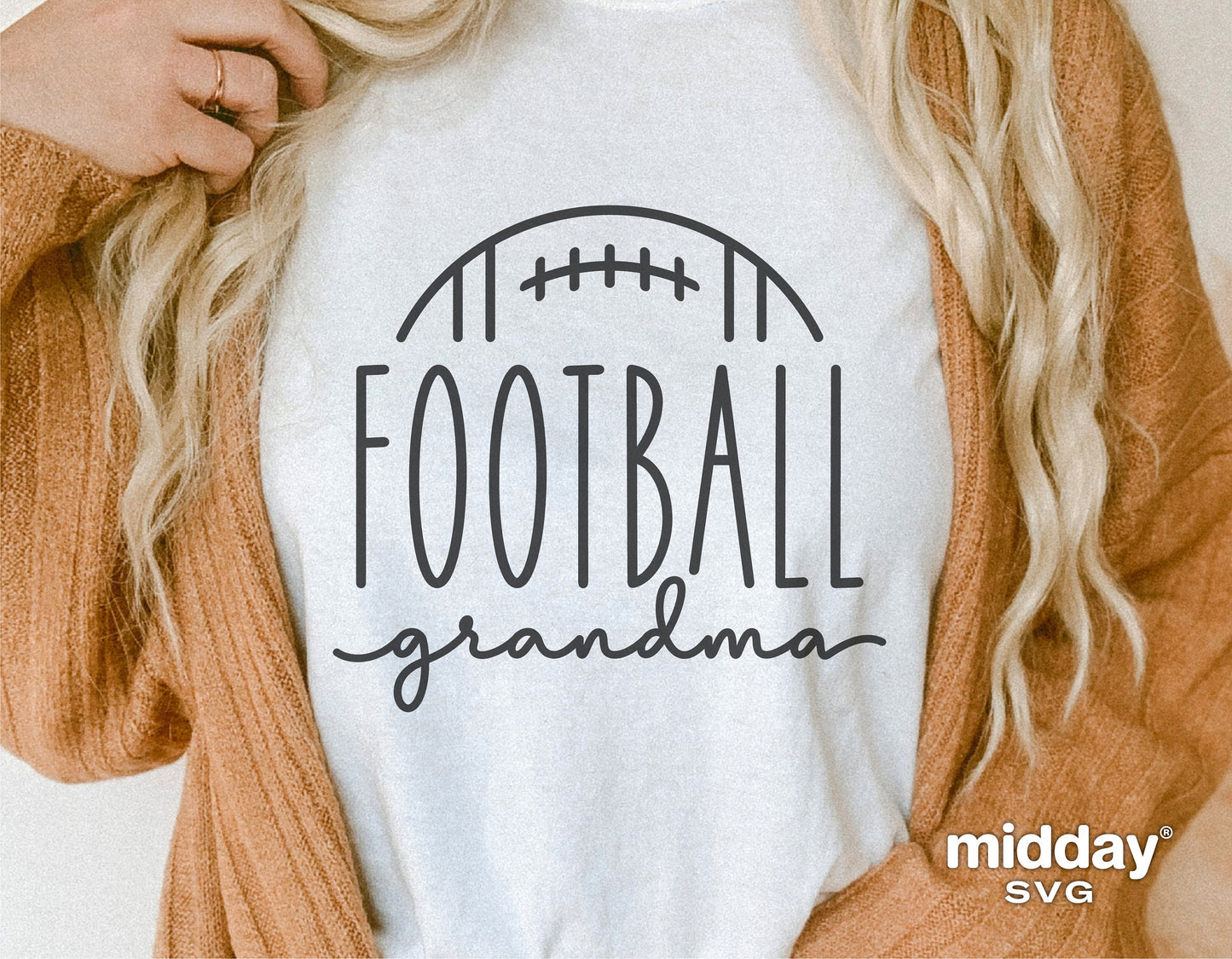 Football Grandma shirt design for Cricut and Silhouette projects, featuring a stylish handwritten font with a football motif.