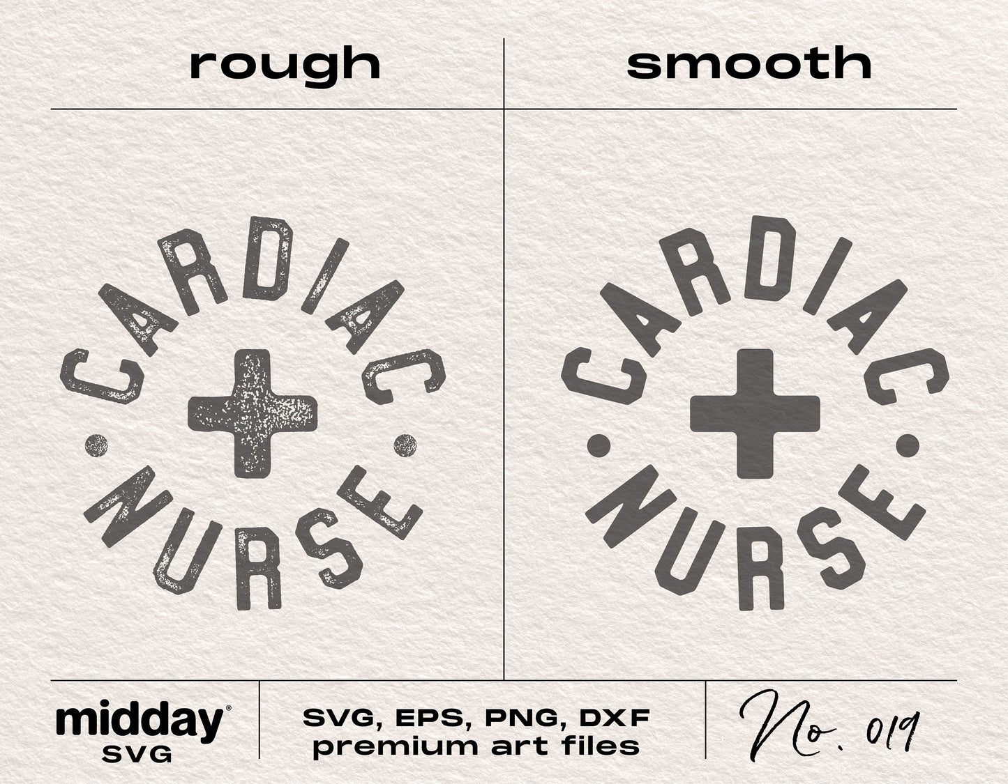 Cardiac Nurse design with rough and smooth styles for SVG, PNG, EPS, DXF formats, ideal for Cricut and Silhouette crafting.