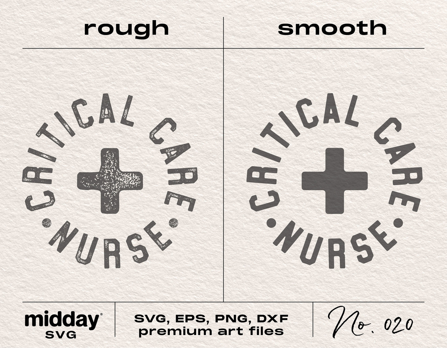 Critical Care Nurse SVG design options, rough and smooth styles, suitable for Cricut and Silhouette cutting machines.