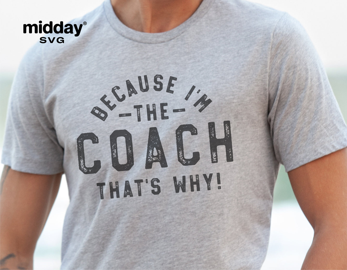 Funny coach shirt with "Because I'm The Coach That's Why!" text, ideal for PE teachers and sports like cheer, football, and baseball.