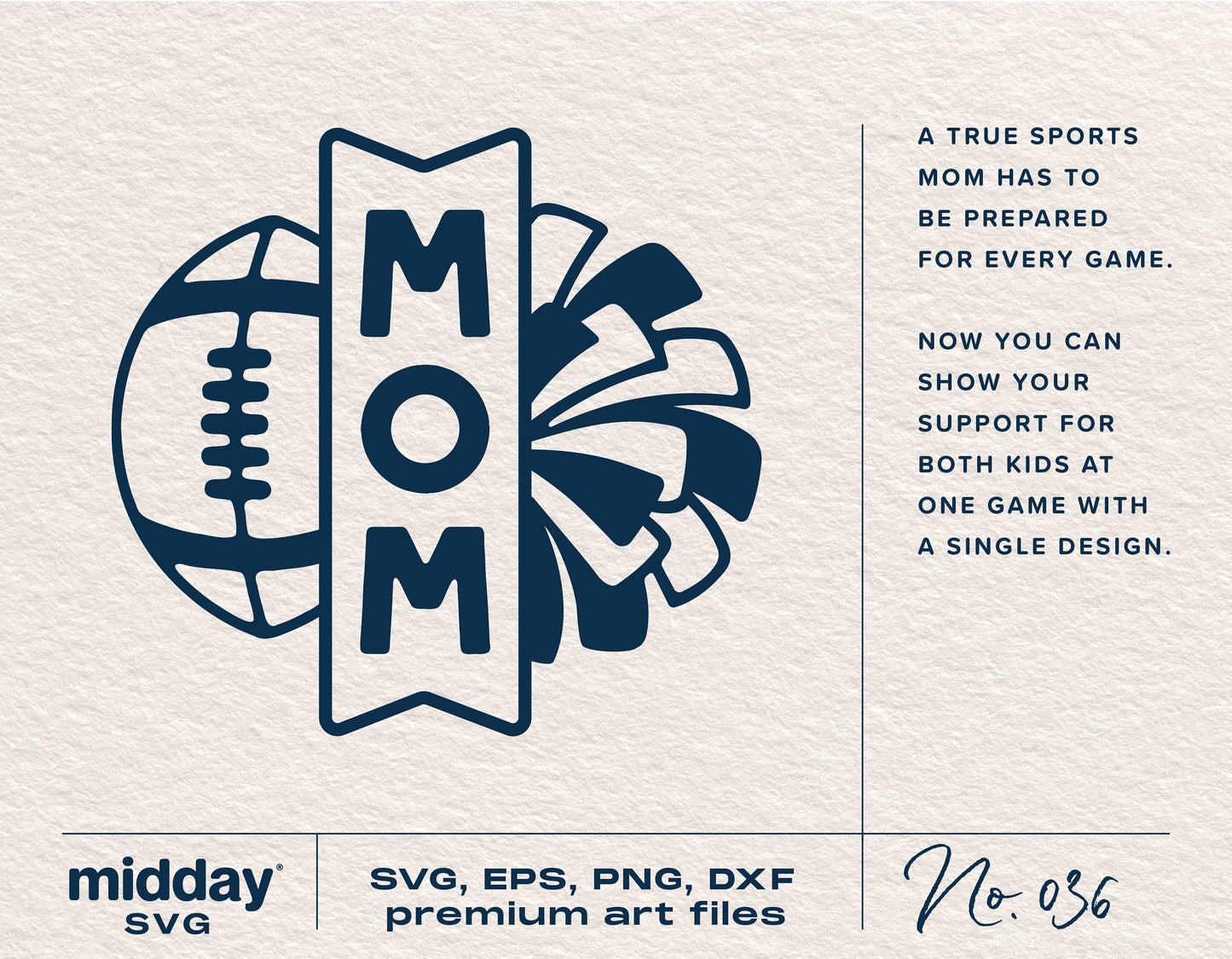 Football and Cheer Mom SVG design featuring football and megaphone with text for use in shirts, tumblers, hats, and Cricut projects.