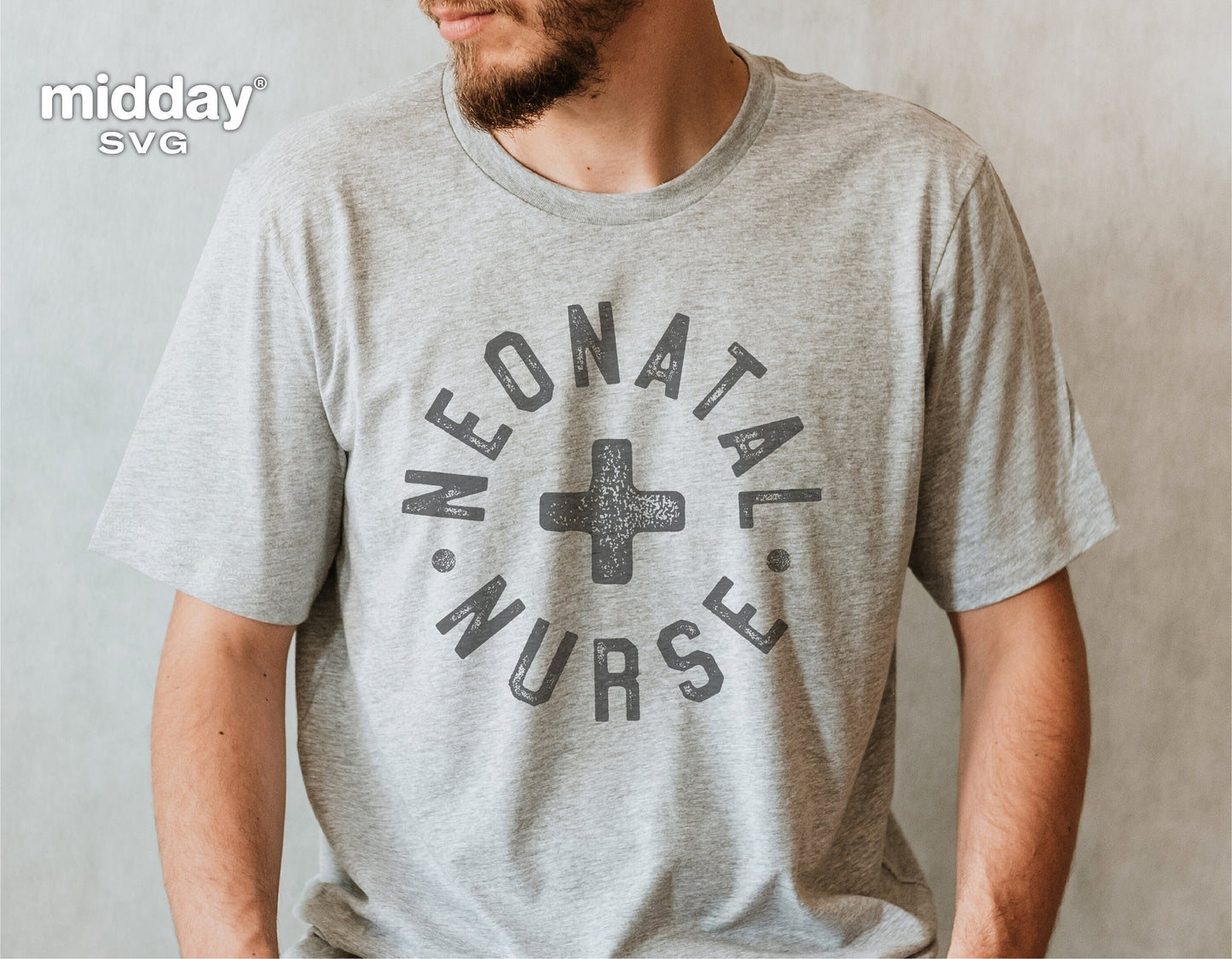 Grey t-shirt featuring 'Neonatal Nurse' design for medical professionals. Perfect for use with Cricut and Silhouette cutting machines.