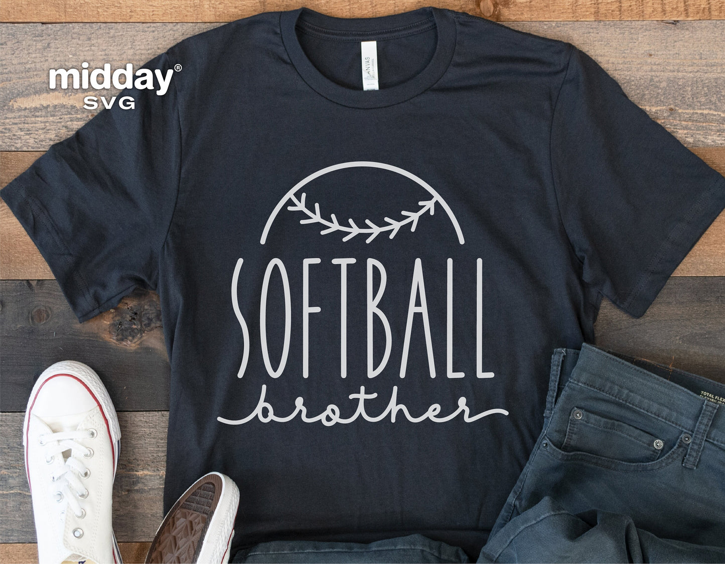 Softball Brother shirt with white text on a black tee, perfect for Cricut and Silhouette crafting projects.