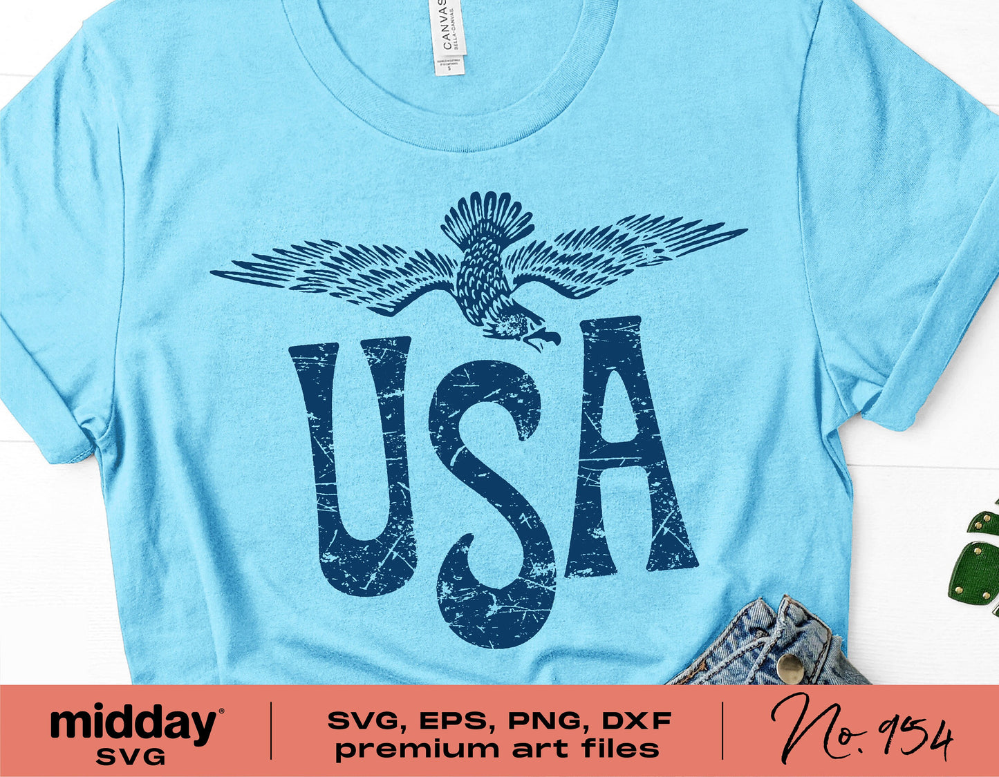 Blue T-shirt featuring an eagle design with the letters 'USA', ideal for 4th of July patriotic celebrations, available in SVG format.