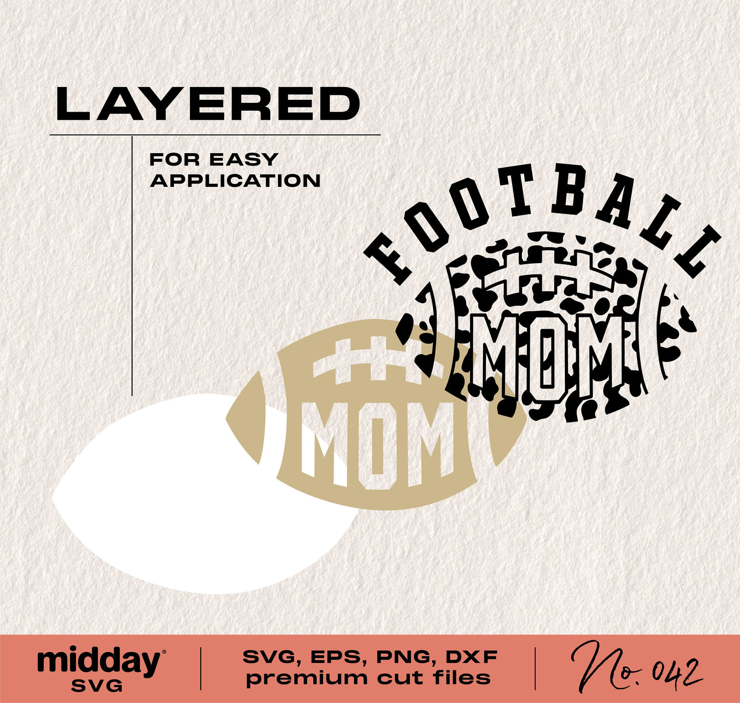 Leopard Print Football Mom SVG Design for Cricut and Silhouette, Layered and Easy Application - Includes SVG, EPS, PNG, DXF Formats.