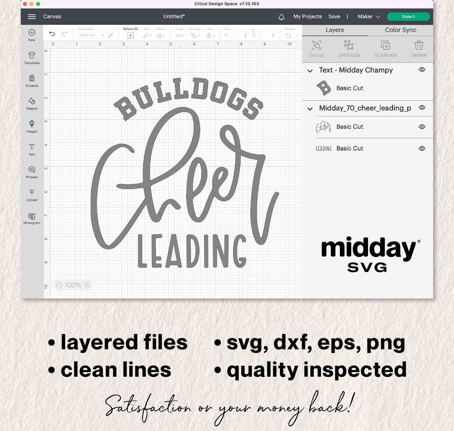 Cheer Team Template SVG for Cricut and Silhouette featuring Bulldogs design, compatible with svg, dxf, eps, png formats.