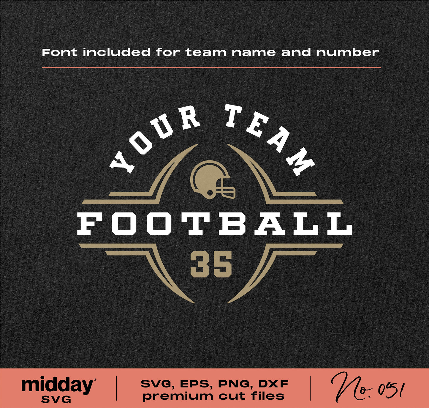 Football team shirt design with customizable logo and number, available in SVG, PNG, DXF, EPS formats for Cricut and Silhouette.