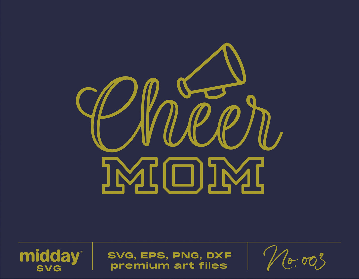 Cheer Mom design with megaphone graphic in SVG, PNG, DXF, EPS formats for Cricut, Silhouette, sublimation on tumblers, hats, shirts.