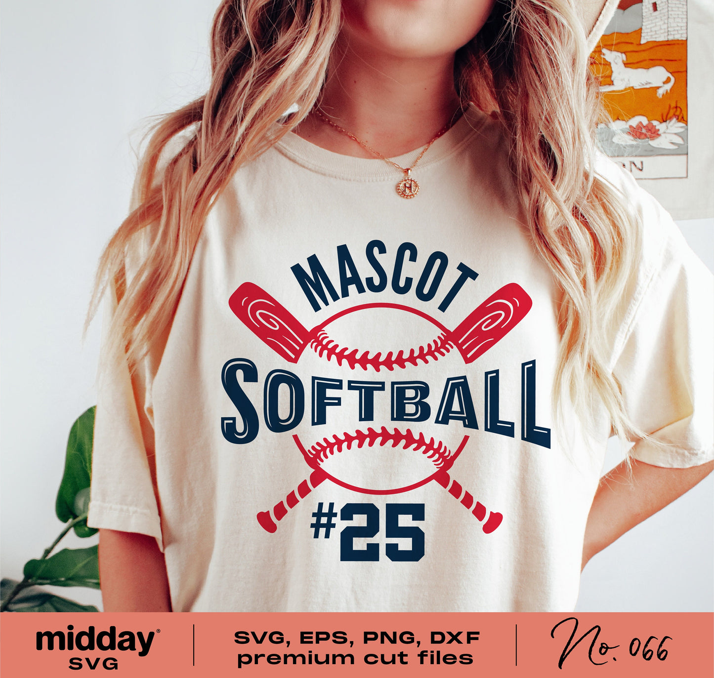 Softball team shirt with Mascot logo and number 25 in SVG, EPS, PNG, DXF formats for Cricut and Silhouette cutting machines.