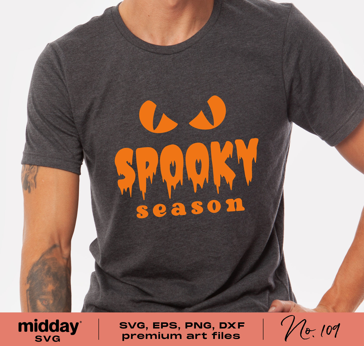 Grey t-shirt featuring an orange 'Spooky Season' design, perfect for Halloween enthusiasts. Ideal for Cricut and Silhouette projects.