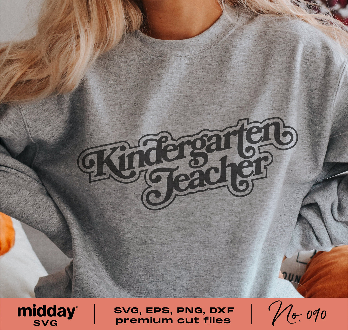 Kindergarten Teacher sweatshirt design available in SVG, PNG, DXF formats for Cricut and Silhouette crafting projects.