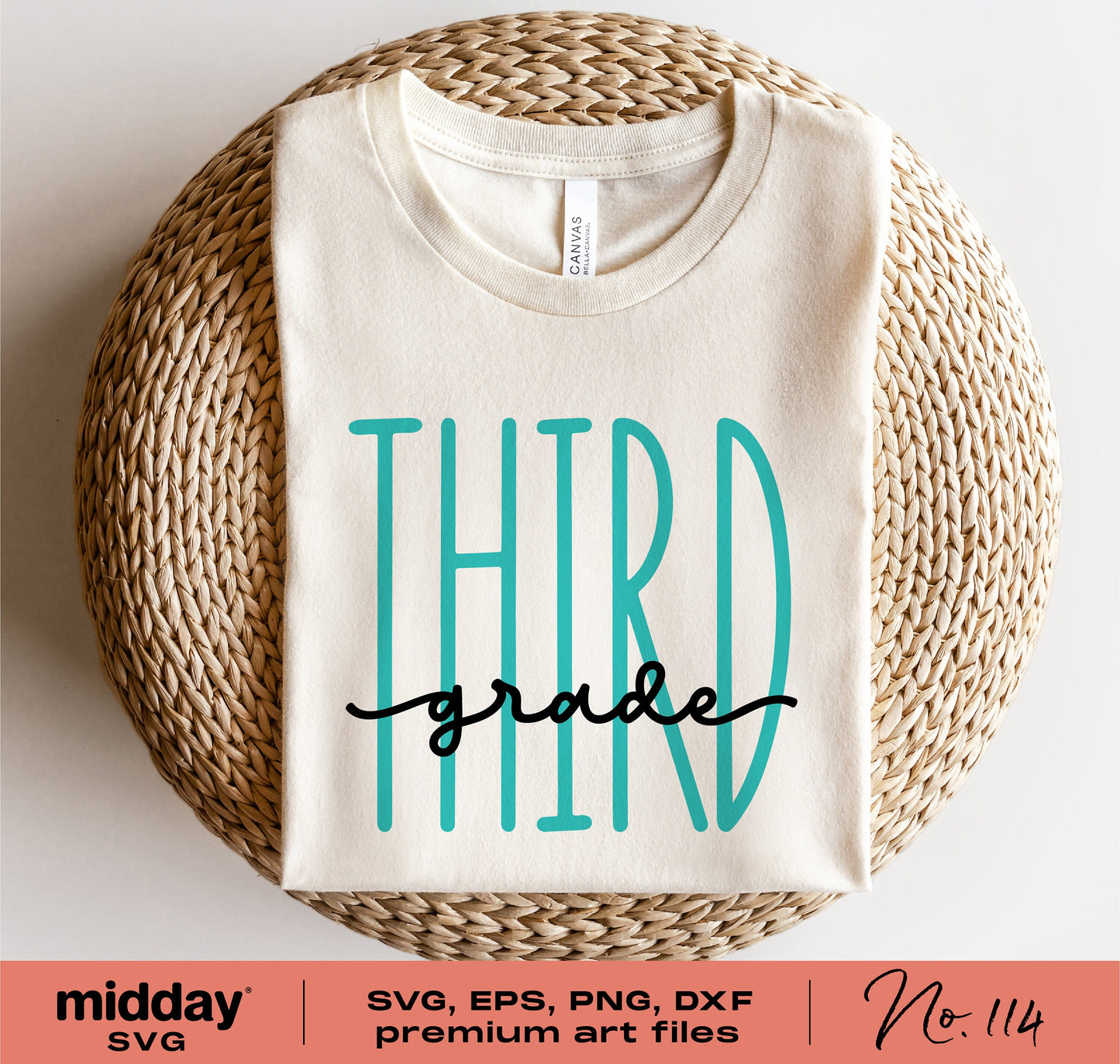 Third Grade t-shirt with blue and black text, suitable for Back to School, teacher appreciation, and Cricut cutting projects.