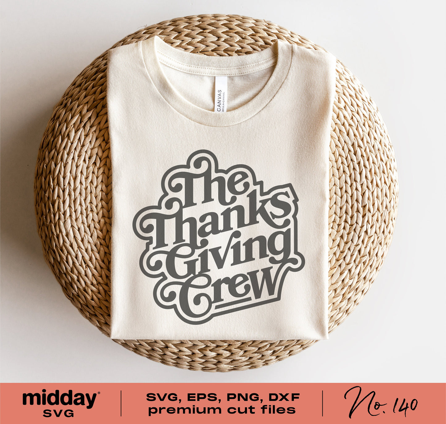 Thanksgiving Crew shirt for family, featuring "The Thanks Giving Crew" text, available as SVG, EPS, PNG, and DXF files for Cricut and Silhouette.