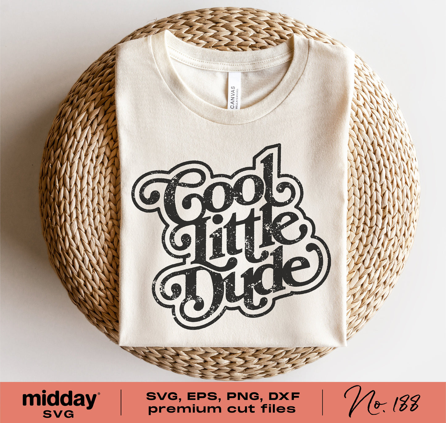 Baby bodysuit with 'Cool Little Dude' text design in SVG, PNG, DXF, and EPS formats for Cricut and Silhouette cutting machines.
