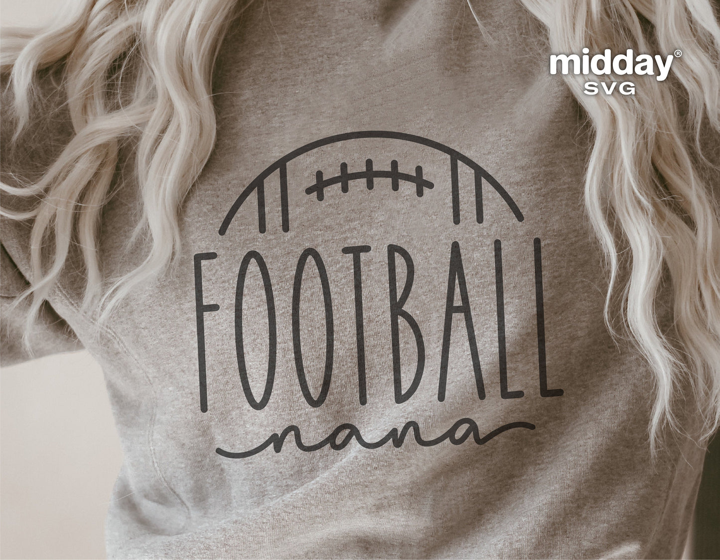 Football Nana SVG design on shirt, perfect for grandparents, Cricut and Silhouette projects, football family apparel.