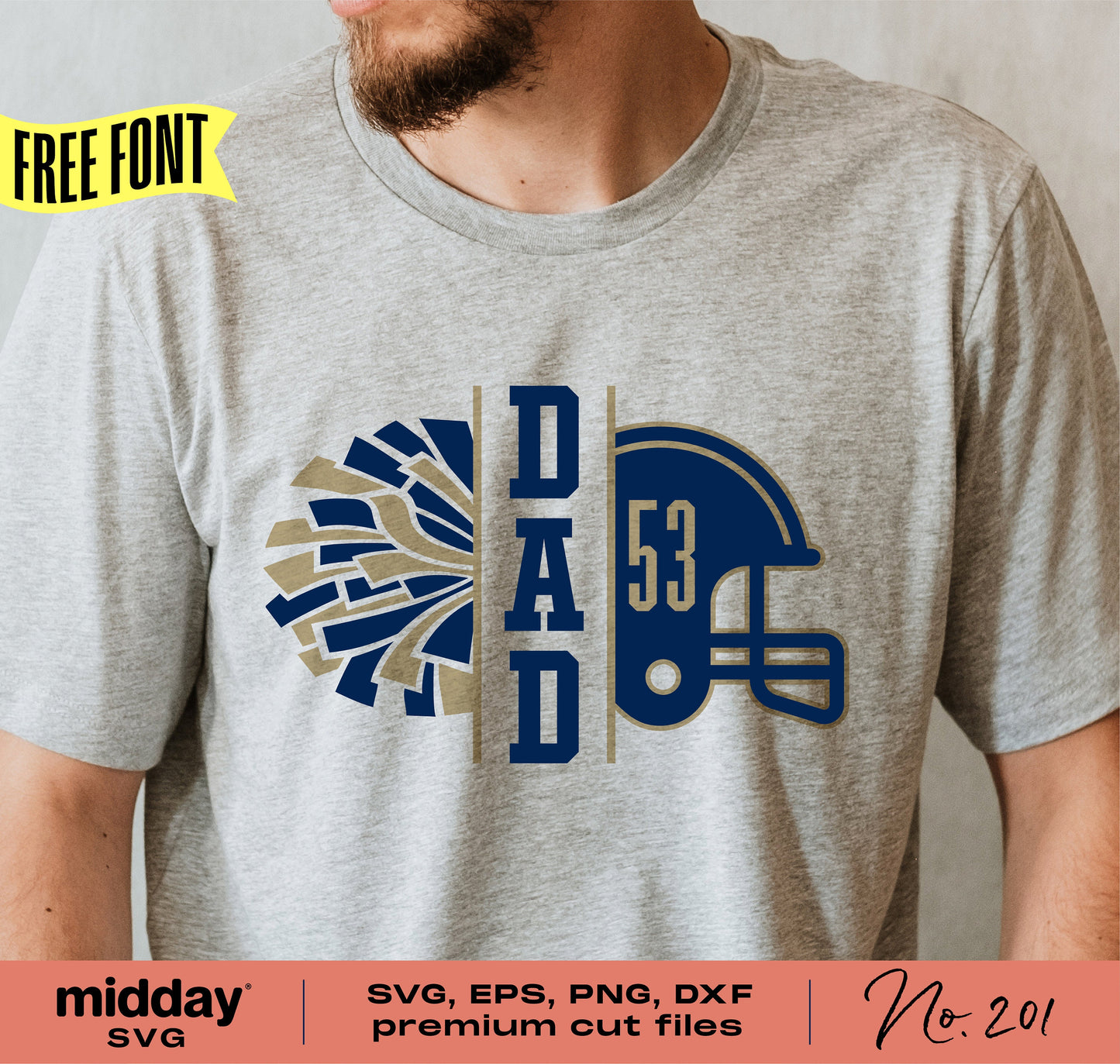 Football and Cheer Dad shirt with helmet and megaphone design, includes SVG, EPS, PNG, DXF cut files, perfect for Cricut projects.