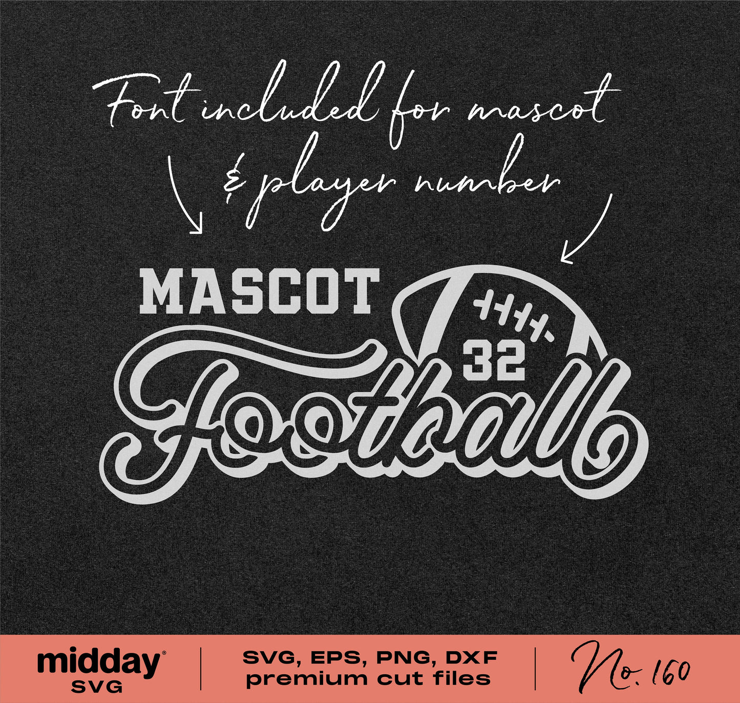 Football team logo SVG with mascot and player number, includes font for design, suitable for Cricut and silhouette crafting.