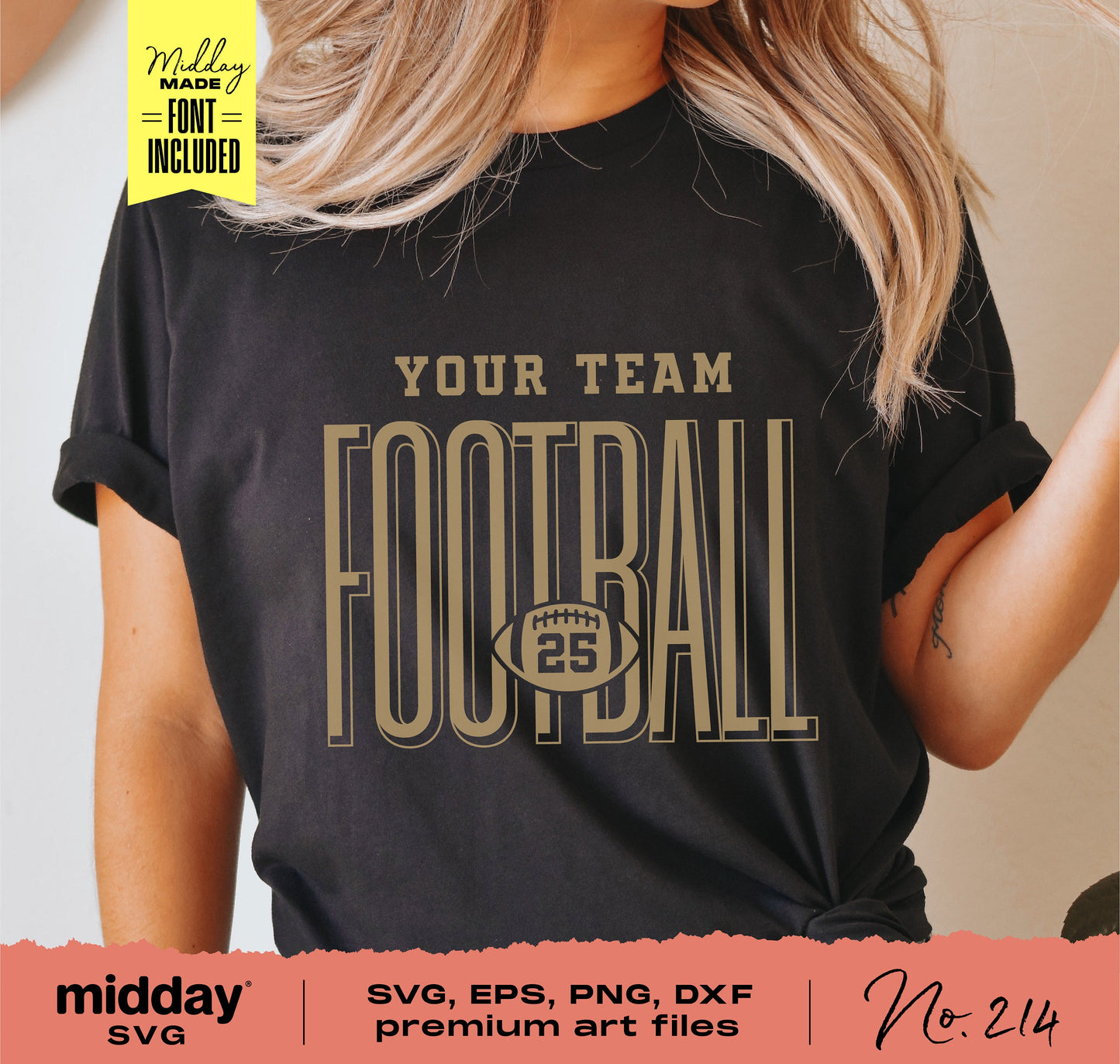 Football team shirt design in SVG, PNG, DXF, EPS formats featuring customizable team name, player number, perfect for Cricut projects.