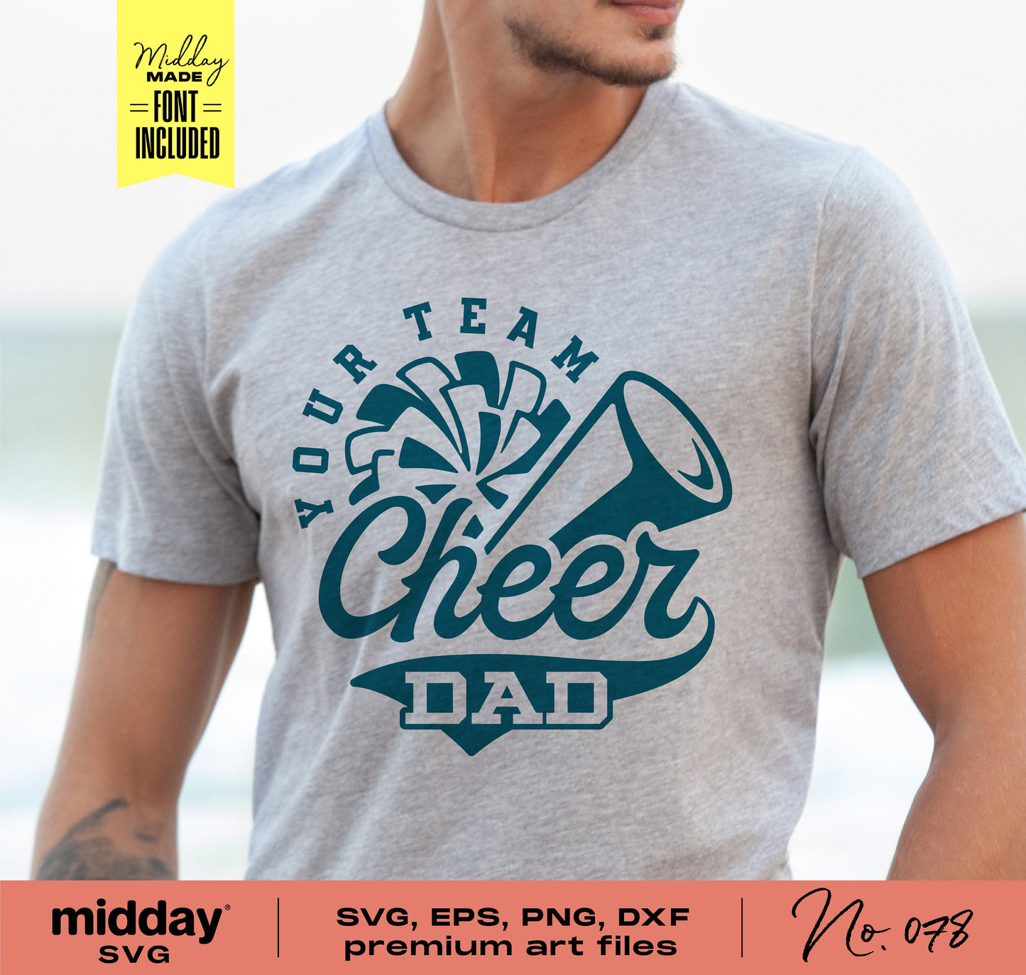 Cheer Dad t-shirt with megaphone and pom-poms design for SVG cutting machines