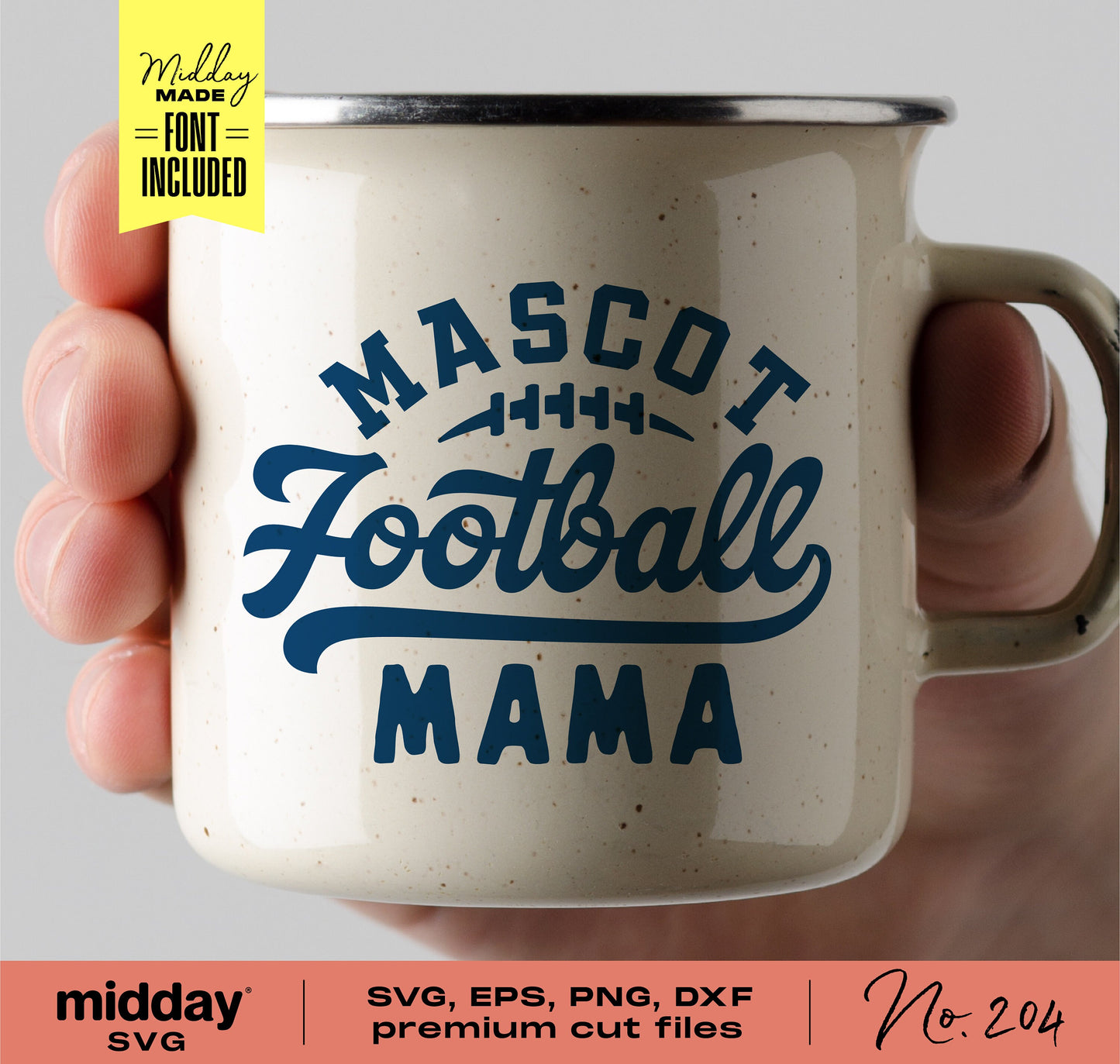 "Mascot Football Mama" design on a mug, perfect for football mom shirts, Cricut cut files, and team templates.