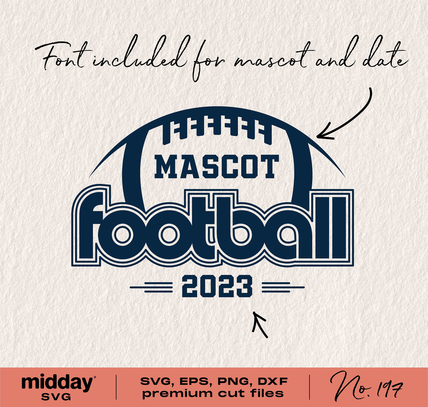 Retro football team design template with mascot font and football graphic for DIY shirts. Includes SVG, PNG, DXF, EPS cut files.
