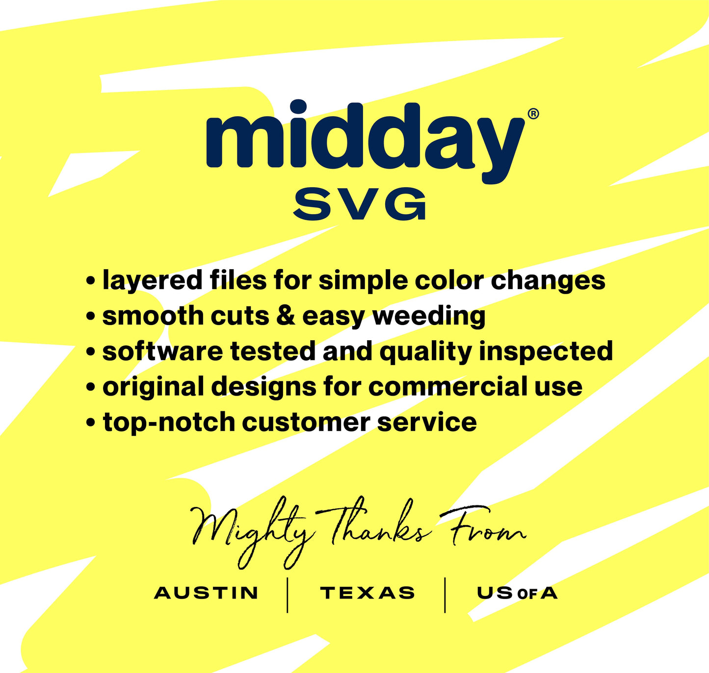 Midday SVG features layered files for color changes and easy weeding, offering original designs for commercial use with top-notch service.