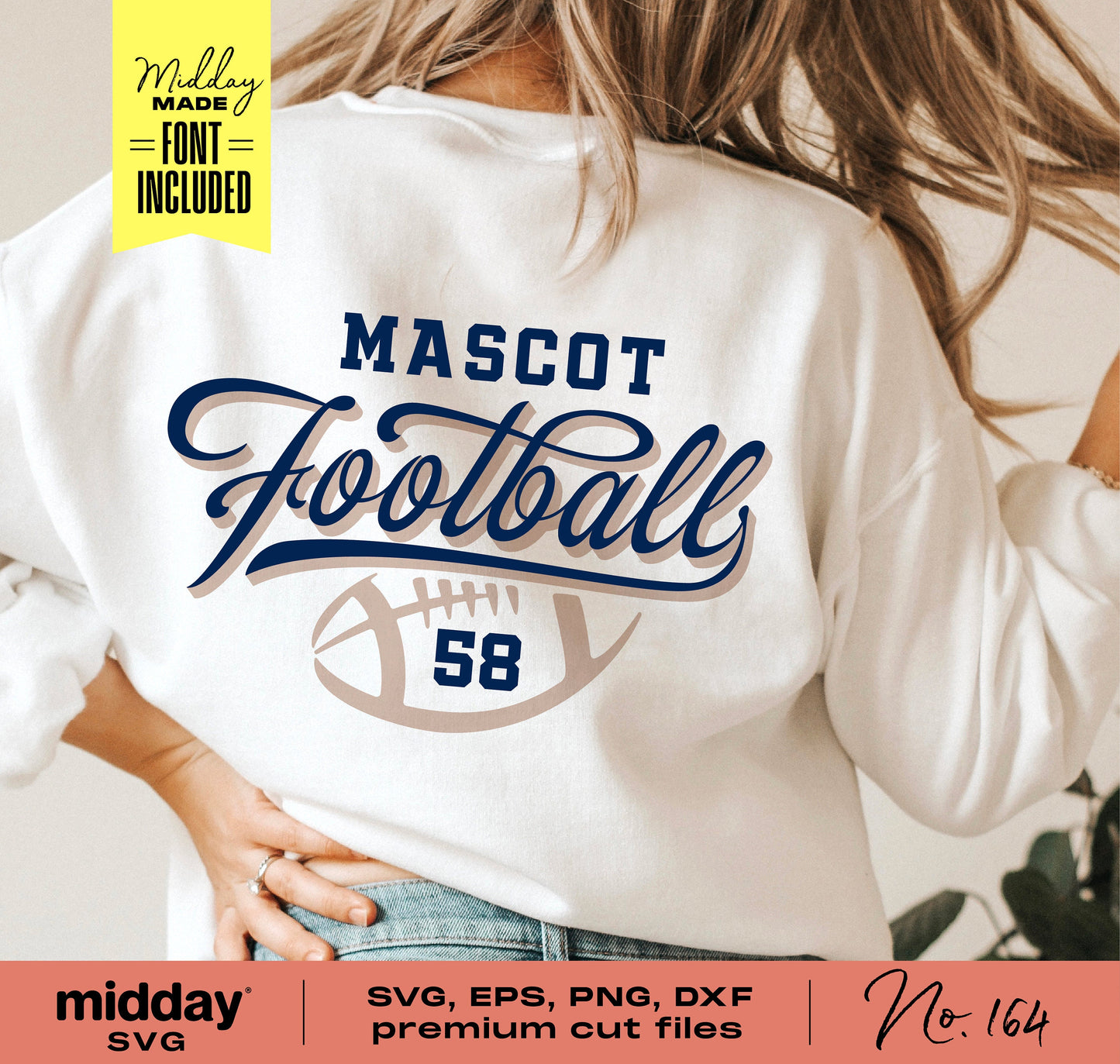 Football team shirt with customizable name and number design, featuring 'Football 58' logo in SVG, EPS, PNG, DXF formats for Cricut and Silhouette.