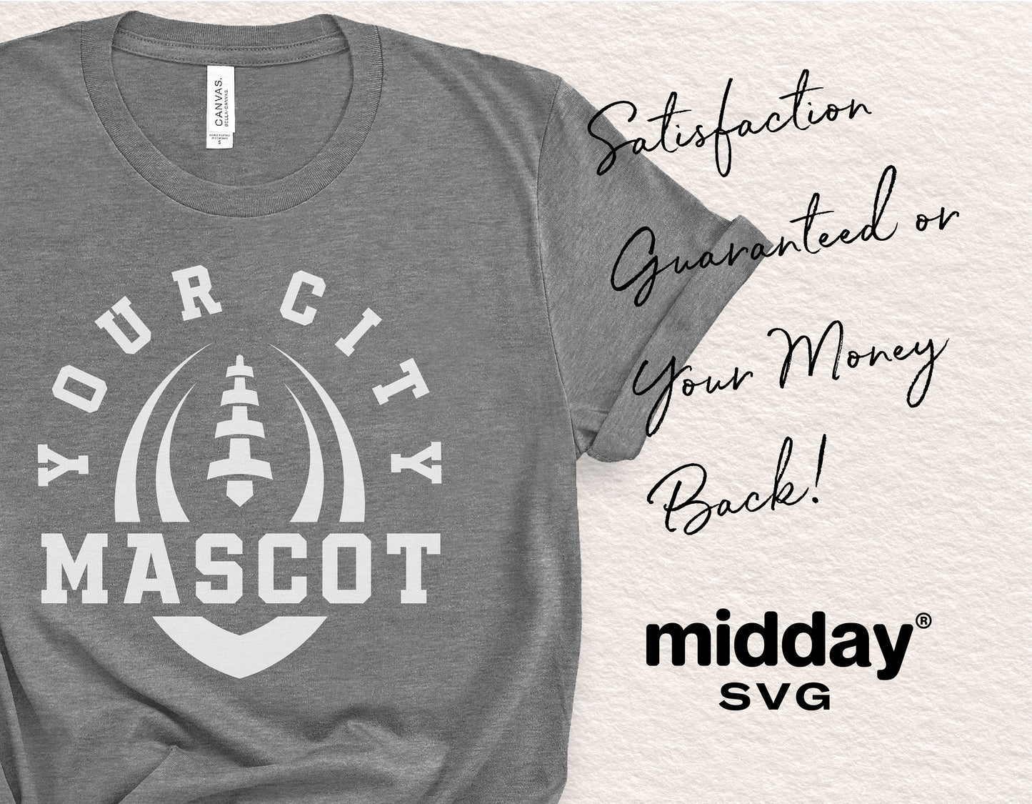 Gray t-shirt with custom football team design, perfect for football moms and fans, satisfaction guaranteed from Midday SVG.