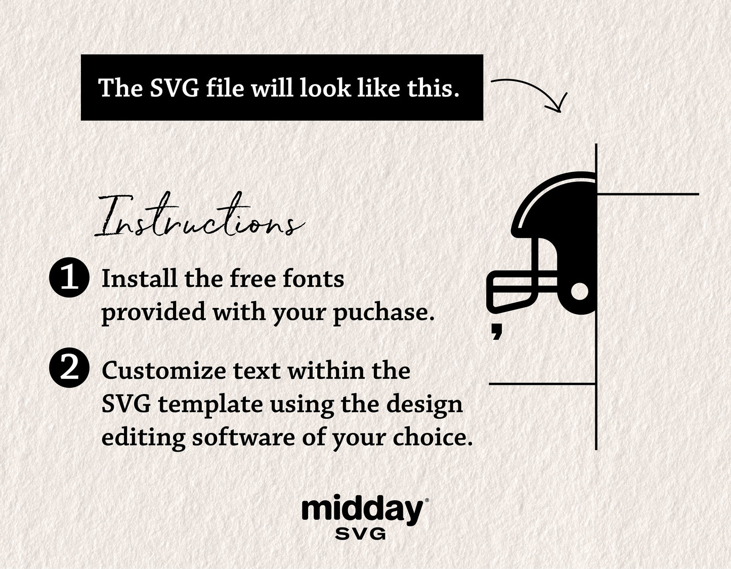 Instructions for editing SVG football team banner, including font installation and template customization guidance.