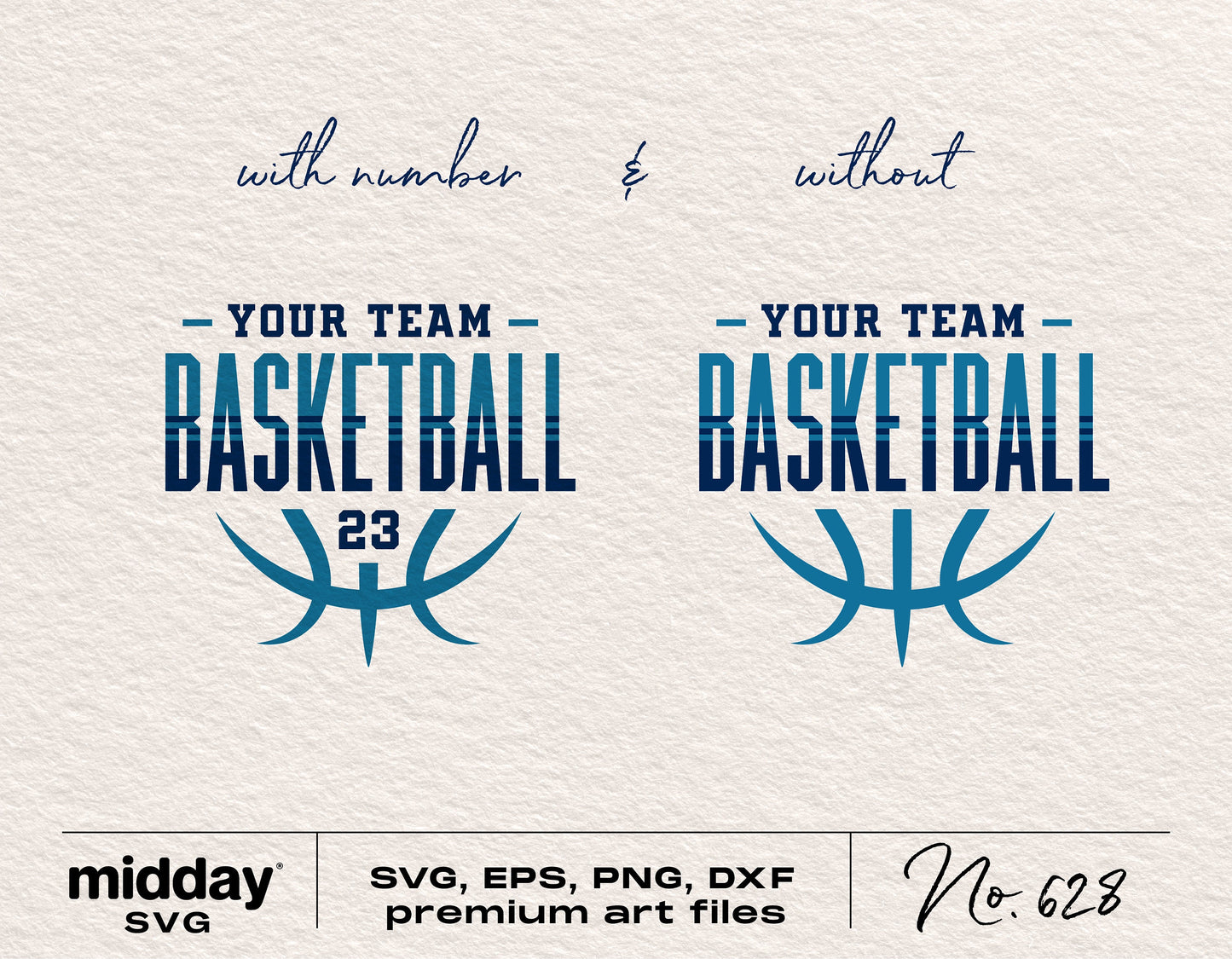 Basketball team SVG template with editable number and text options, includes formats for Cricut and Silhouette.